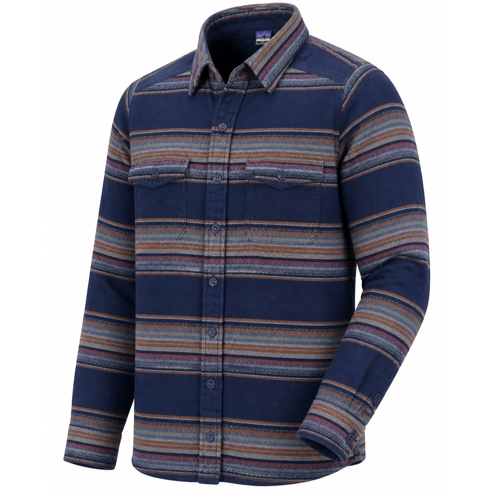 Patagonia Fjord Flannel Shirt Women 2 Navy Blanket Stripe Organic Cotton Hiking